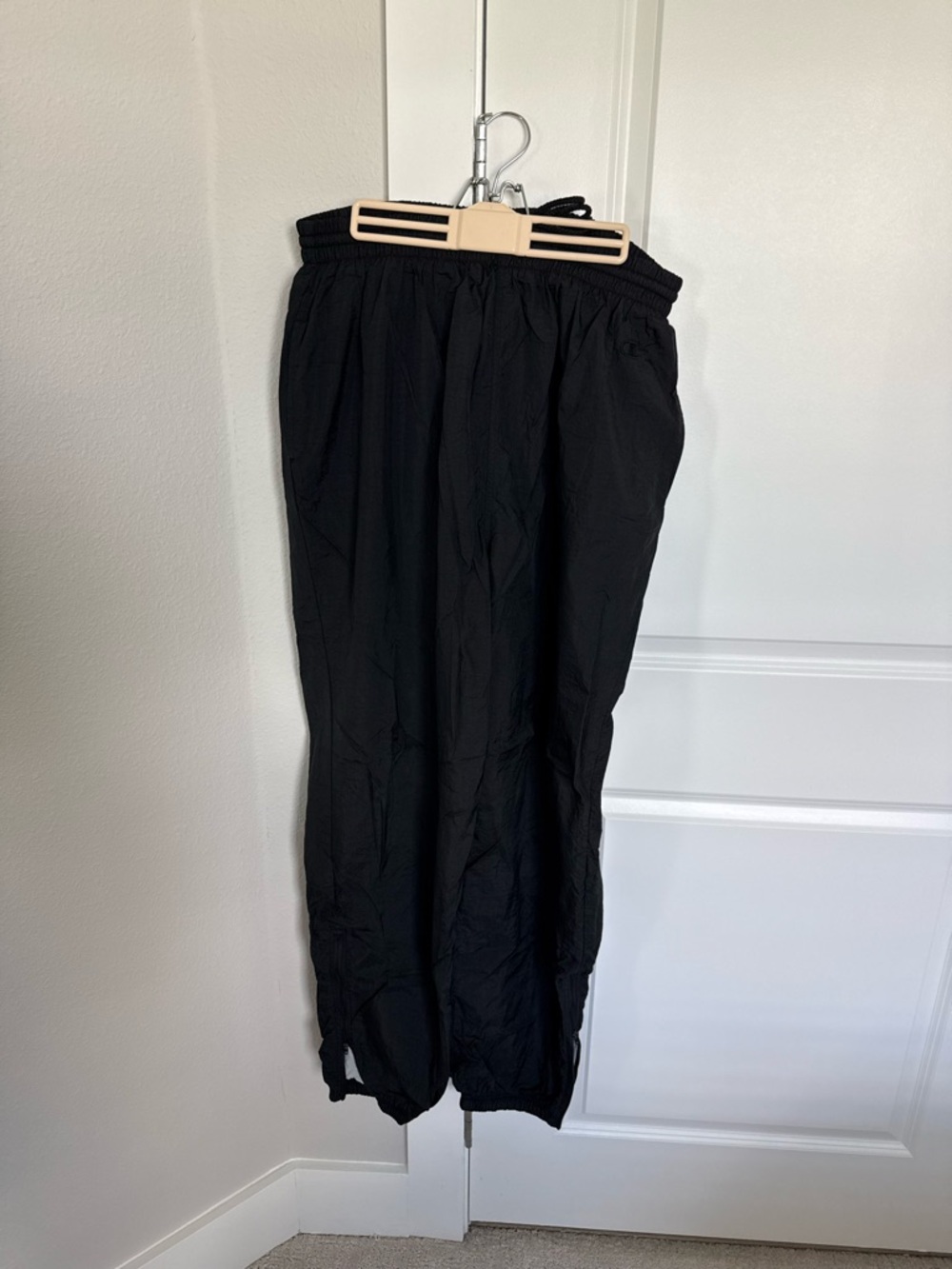 Champion Men's Black Elastic Waist windbreaker pants with Cuffed Ankle